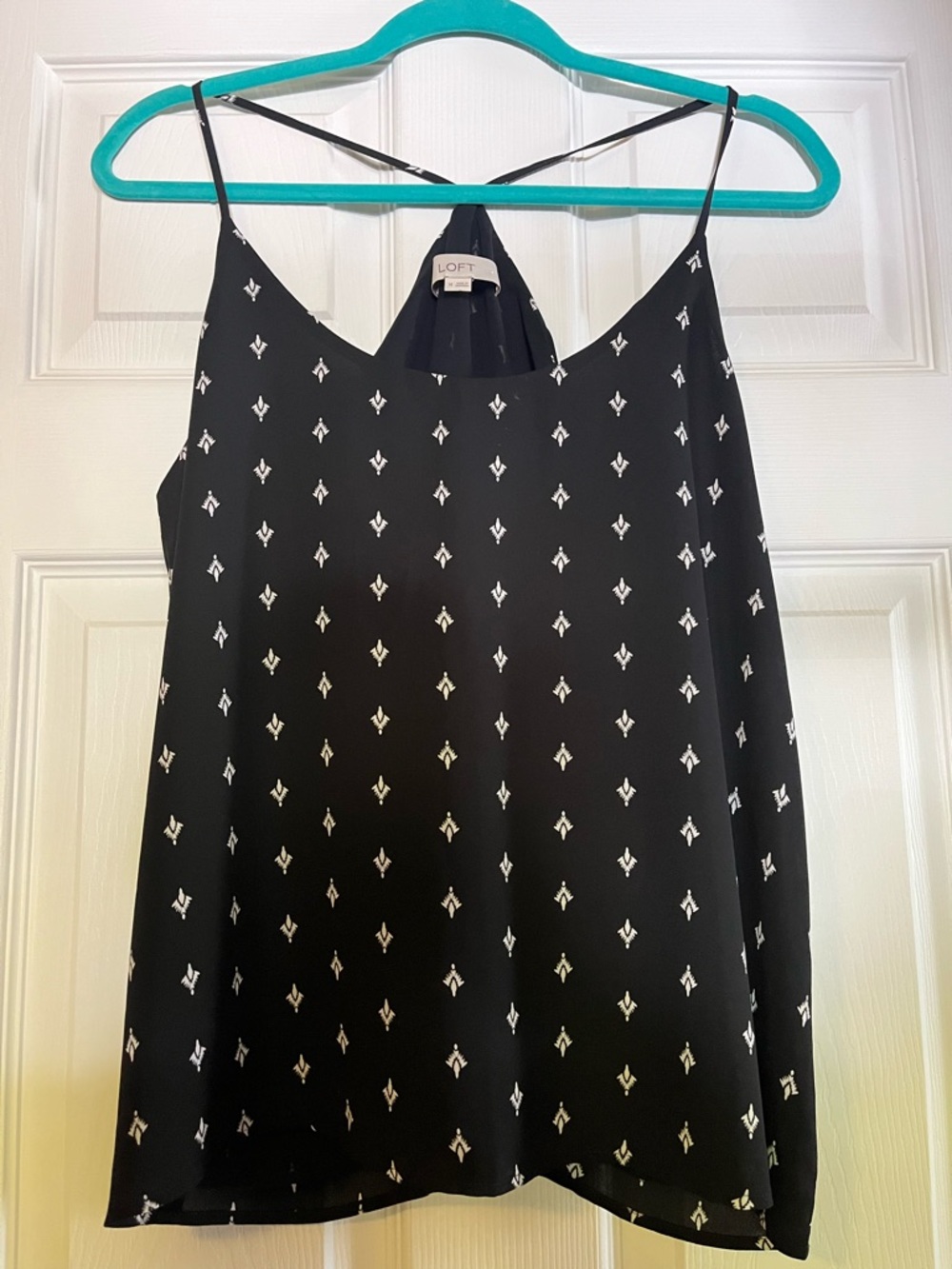 LOFT Black with White Geometric Print Sleeveless Tank